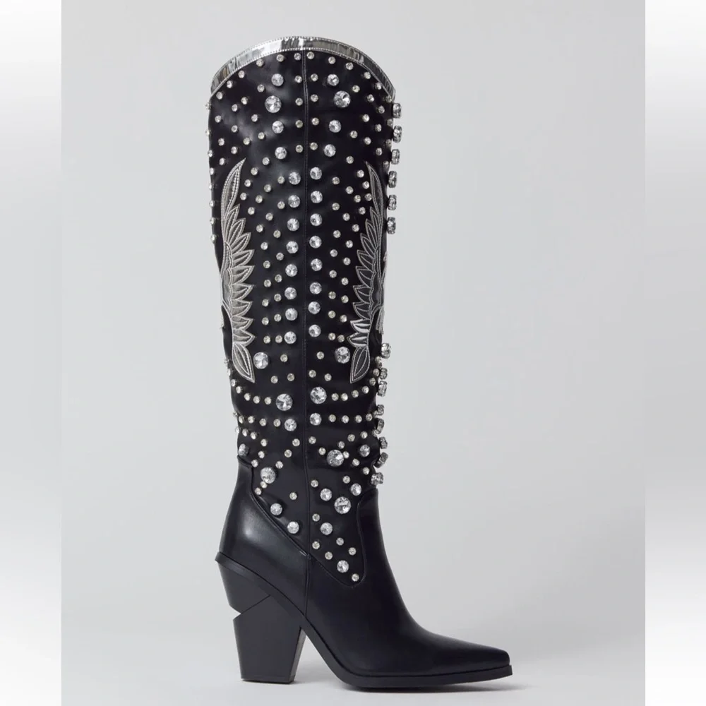 NWT Azalea Wang Upbeat Rhinestone Cowboy Boots - Picture 3 of 6